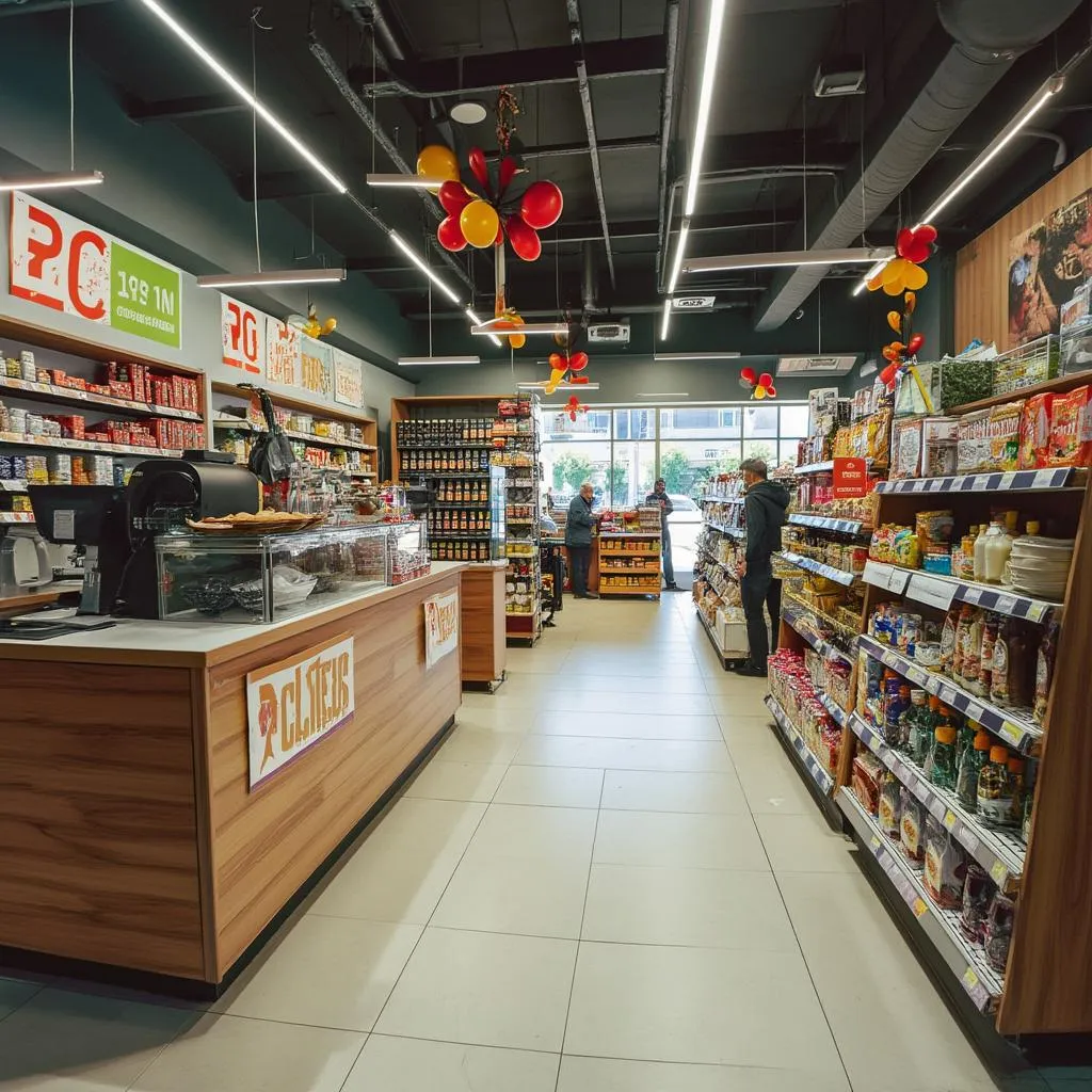 Interior espacioso y bien surtido de una tienda de conveniencia EAC