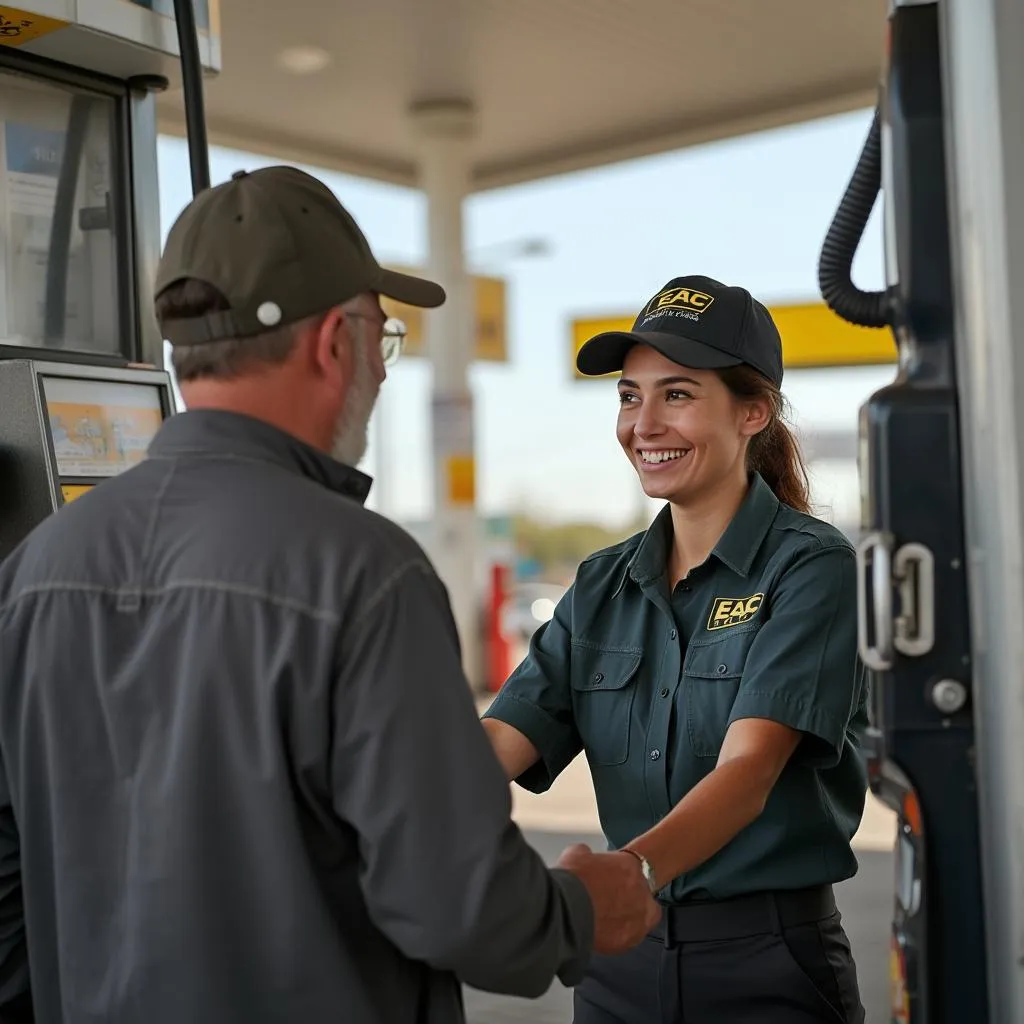 Empleado de EAC sonriendo mientras atiende a un cliente
